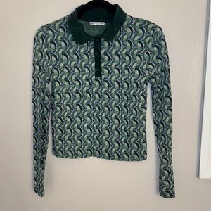 Zara Green Patterned Long Sleeve Top